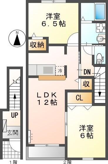 アンジェロゼ A(2LDK/2階)の間取り写真