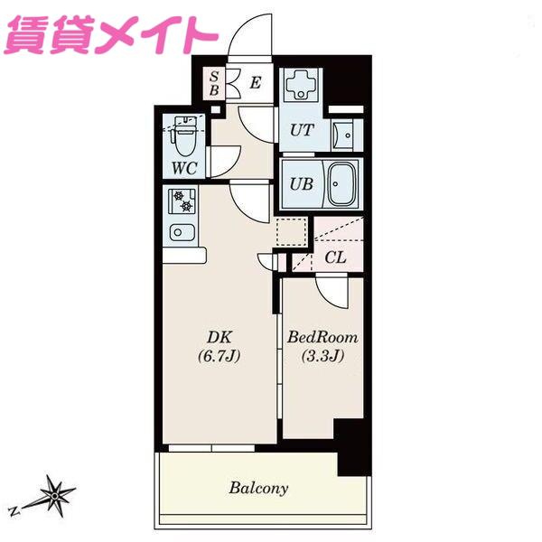 S‐RESIDENCE四日市安島ALOGGIO(1DK/9階)の間取り写真