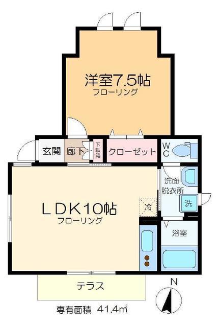 オンリー・ワン(1LDK/1階)の間取り写真