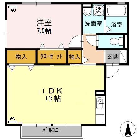 メゾンドール小烏B棟(1LDK/2階)の間取り写真