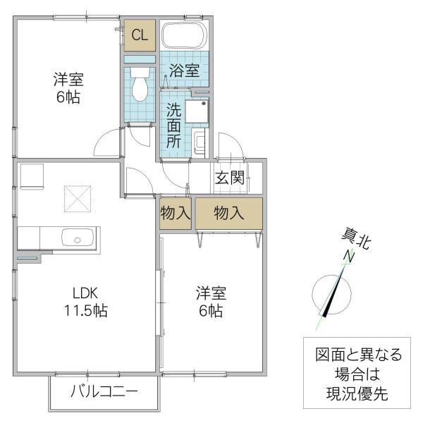 グランシャリオ B棟(2LDK/1階)の間取り写真