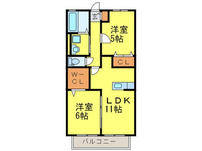 ローズハイム野多目(2LDK/2階)の間取り写真