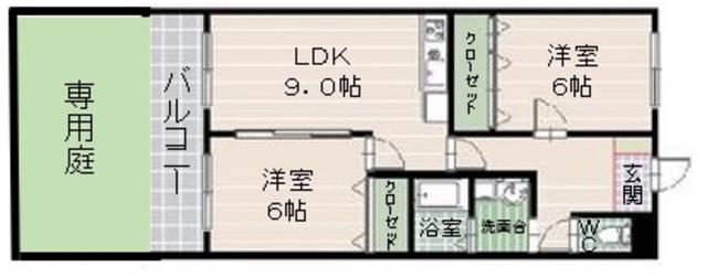 ウエストウィン(2LDK/1階)の間取り写真