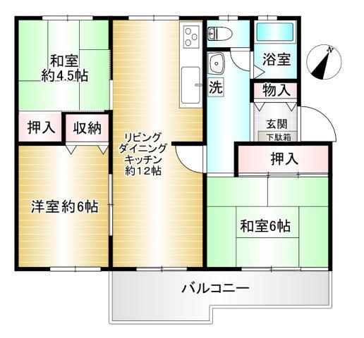 片倉台団地11号棟(3LDK/1階)の間取り写真