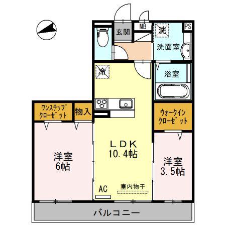 グレイスコートA棟・B棟 A棟(2LDK/3階)の間取り写真