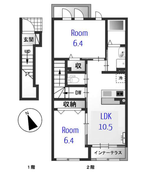 FLAT TAKATA(2LDK/2階)の間取り写真
