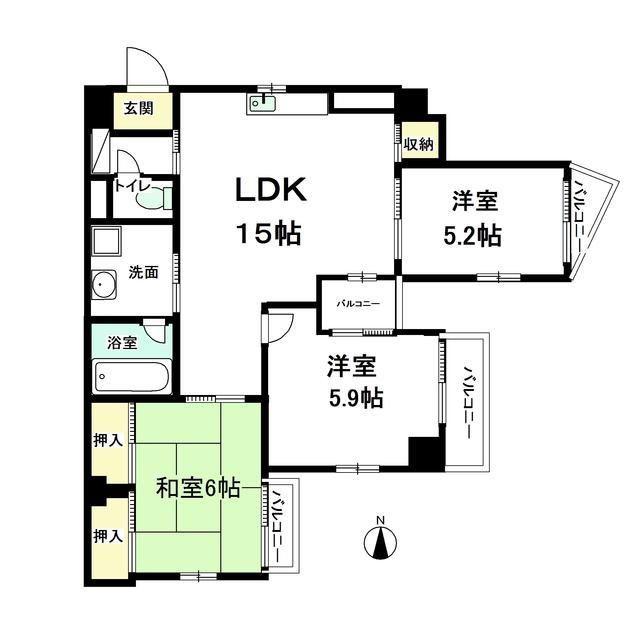 コーポビル第2高岳(3LDK/3階)の間取り写真