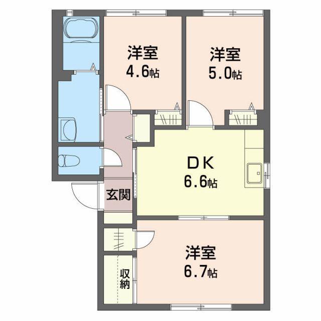タウンハウスグリーンB(3DK/1階)の間取り写真