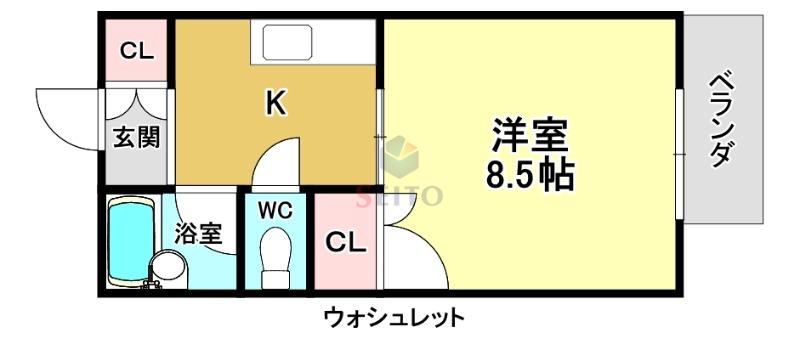 サンロード南桜塚(1K/2階)の間取り写真