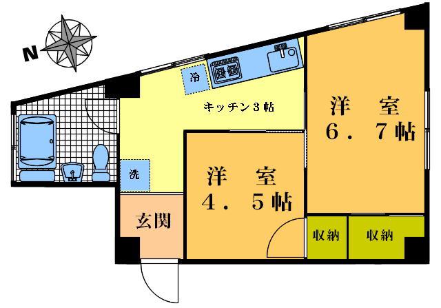東中野トーシンビル(2DK/3階)の間取り写真