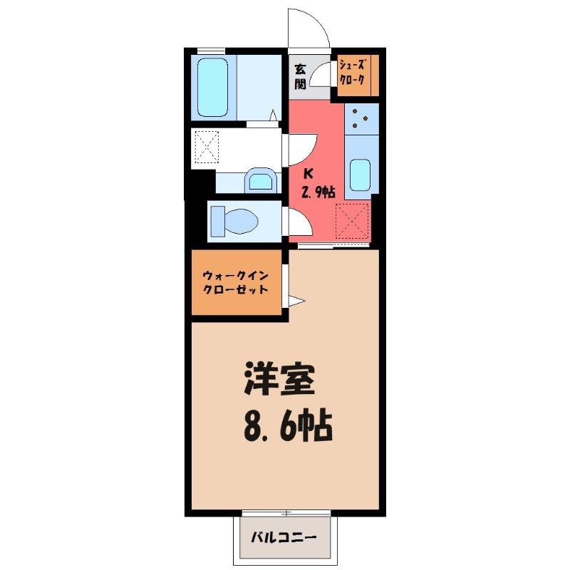 アヴニール B(1K/1階)の間取り写真