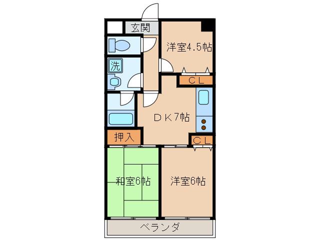 ドメーヌ伏見(3DK/4階)の間取り写真