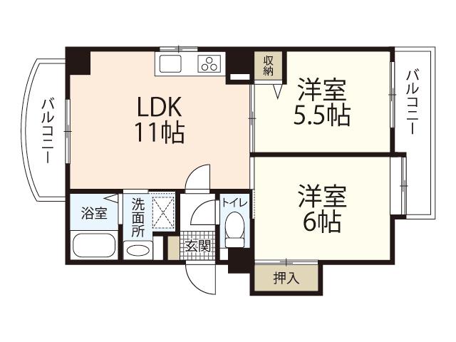 芦屋ビビッド十日市(2LDK/6階)の間取り写真