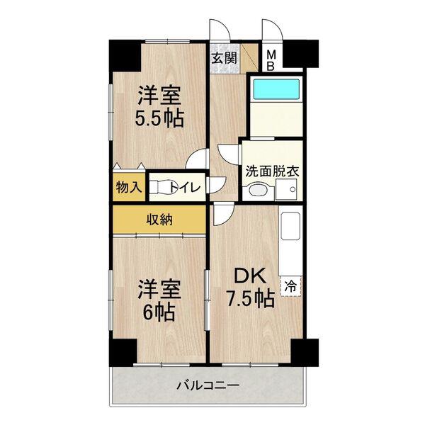 デイグラン長居公園(2DK/4階)の間取り写真