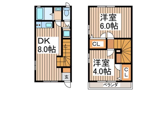 ペシュ・メゾンB(2DK/1階)の間取り写真
