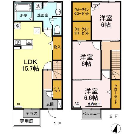ルージュ ブラン A(3LDK/1階)の間取り写真