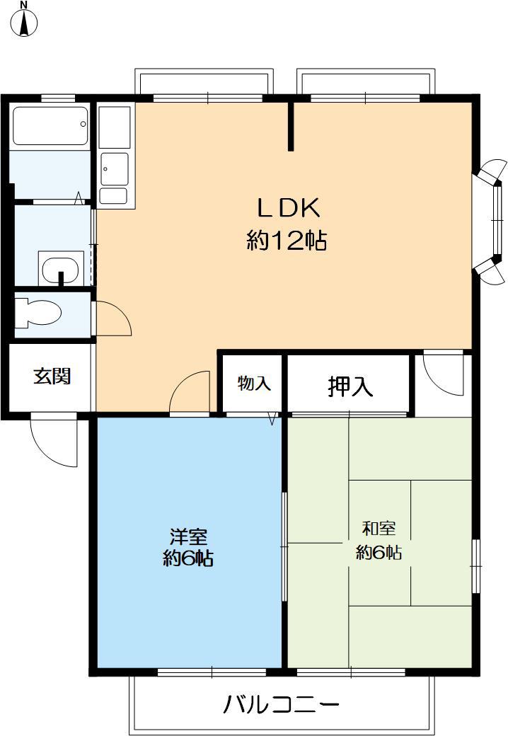 ユーハイツA棟(2LDK/1階)の間取り写真