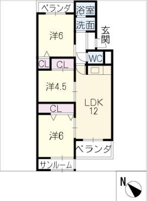 大谷ヒルズA(3LDK/2階)の間取り写真