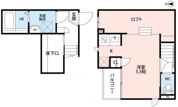 CB久留米二クス(1K/1階)の間取り写真