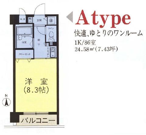 ブライティ助信(1K/2階)の間取り写真