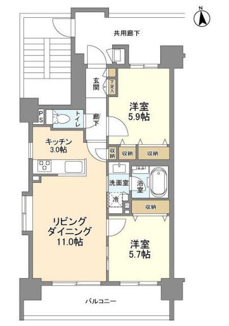 グラーナ上野(2LDK/7階)の間取り写真