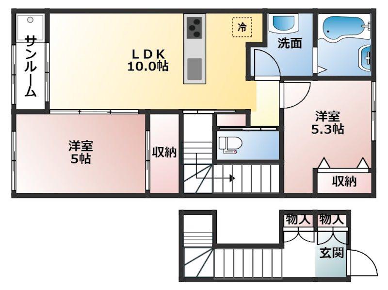 フォルトゥーナ・T(2LDK/2階)の間取り写真