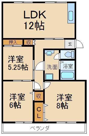枚方東山2棟(3LDK/2階)の間取り写真
