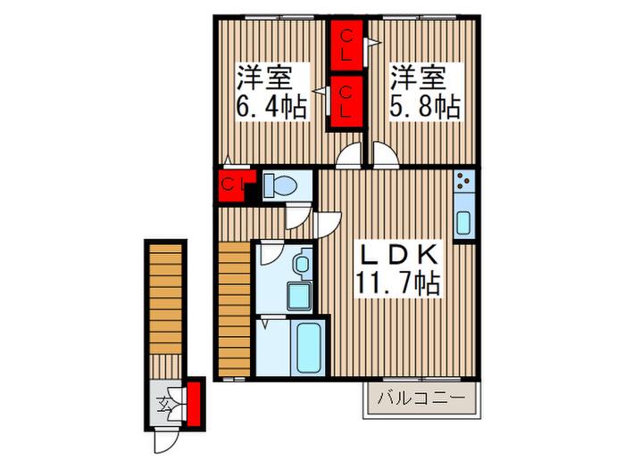 カーネルヤードB棟(2LDK/2階)の間取り写真