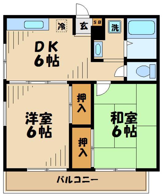 サウス OAKII(2DK/1階)の間取り写真