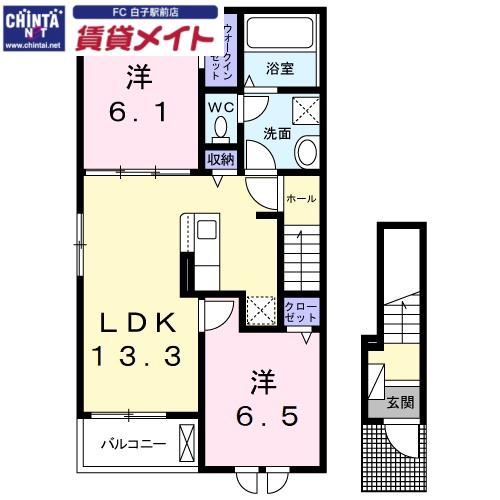 フレンド B棟(2LDK/2階)の間取り写真