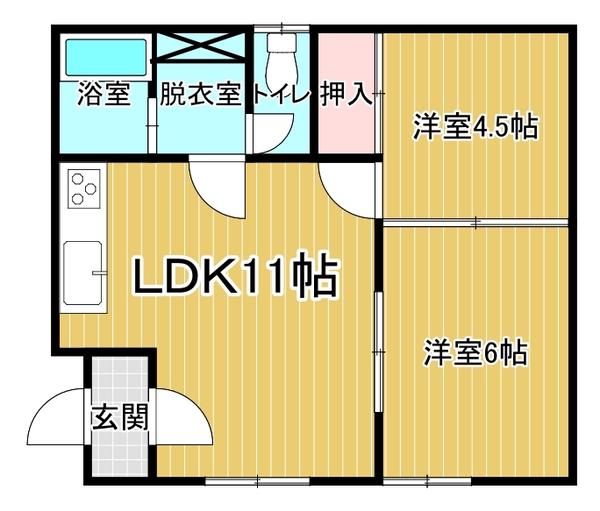 コーポみやもと(2LDK/1階)の間取り写真