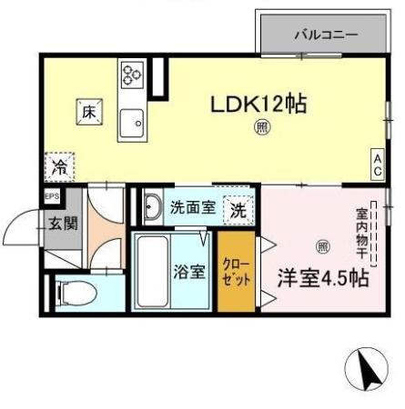 ノクターン II棟(1LDK/1階)の間取り写真