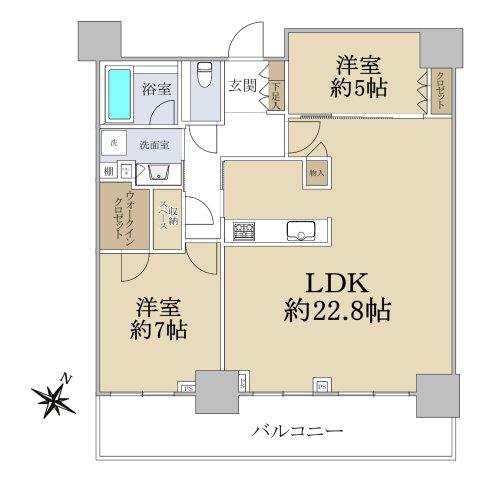 シティタワー神戸三宮(2LDK/49階)の間取り写真