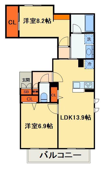 メビウス8(2LDK/2階)の間取り写真