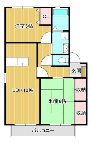 サンフラン羽ノ浦A(2LDK/2階)の間取り写真