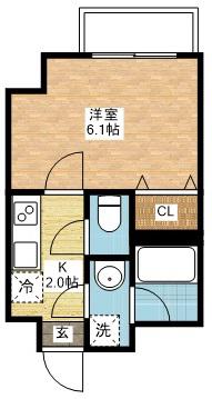 フォレスト赤迫(1K/4階)の間取り写真