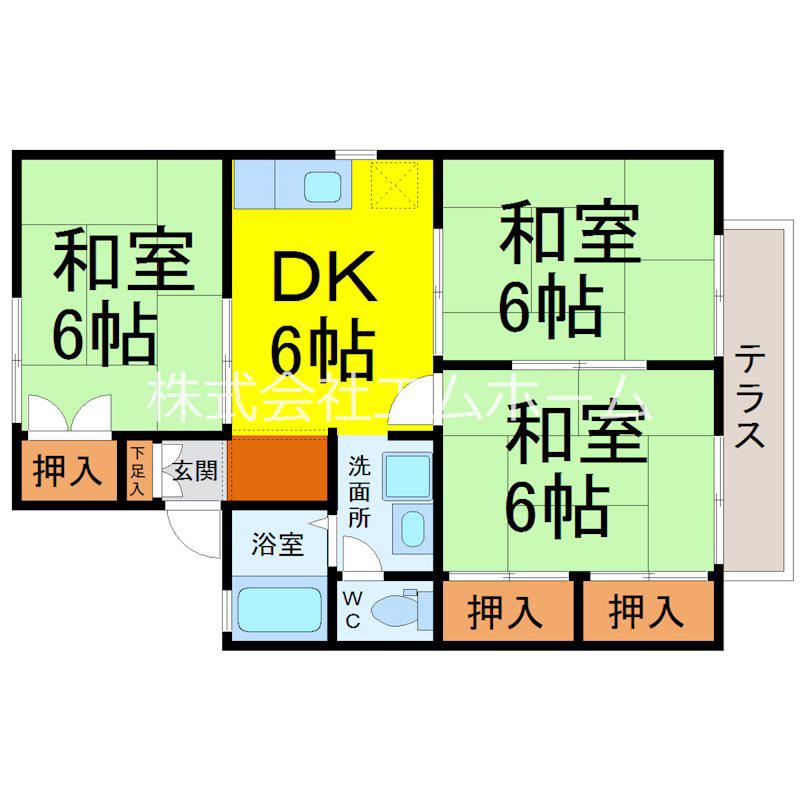 コーポ・シオンC棟(3DK/1階)の間取り写真
