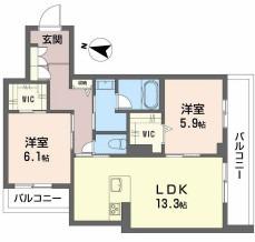 JR山陽本線 新倉敷駅 徒歩7分 3階建 新築(2LDK/2階)の間取り写真