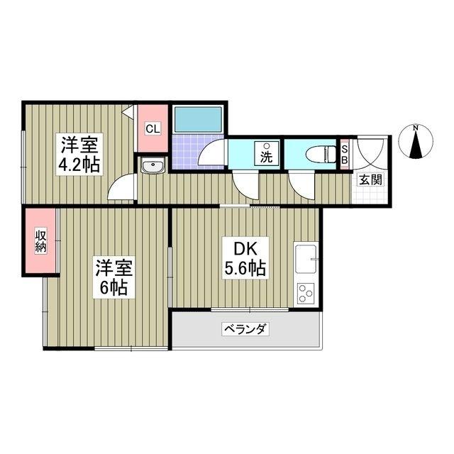 鎌倉ピュアハイム(2DK/2階)の間取り写真