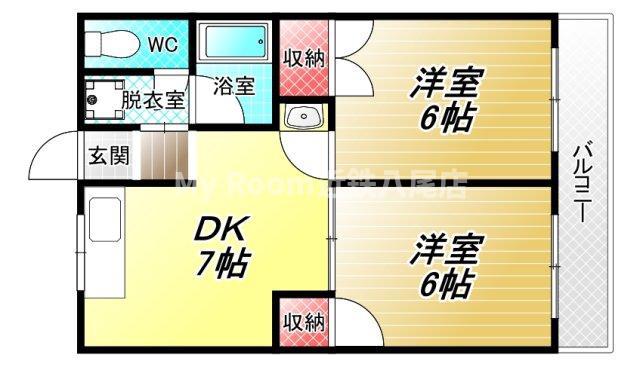 ドゥエル志紀(2DK/2階)の間取り写真
