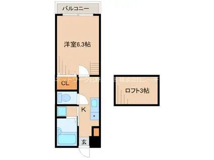 フェビタ国立(1K/2階)の間取り写真