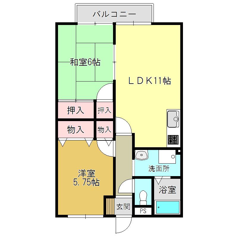 ハイランドコートII(2LDK/1階)の間取り写真
