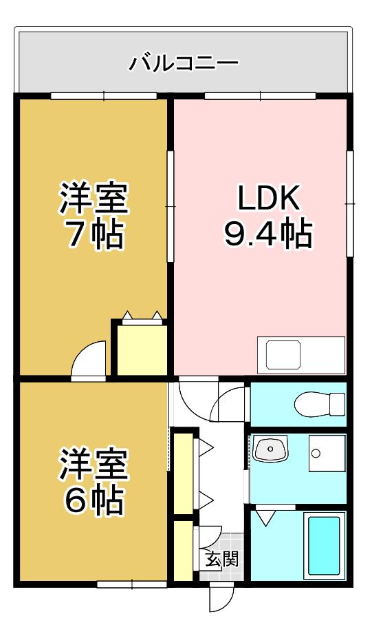 スクールビュー赤間(2LDK/1階)の間取り写真