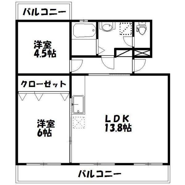 第一我心ヶ丘マンション(2LDK/2階)の間取り写真