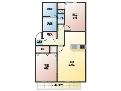 ハートピア 北棟(2LDK/2階)の間取り写真