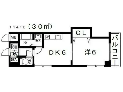 ヴァルカン城山II(1DK/1階)の間取り写真