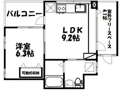 VILLA COZY(1LDK/3階)の間取り写真