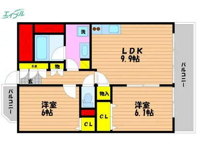 カーサフィオーレ西市駅前(2LDK/5階)の間取り写真