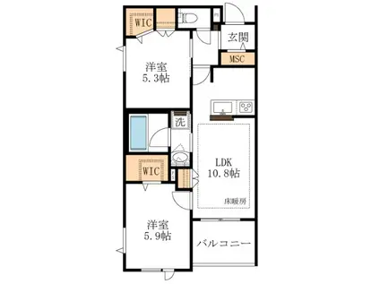 オロクレセール(2LDK/4階)の間取り写真