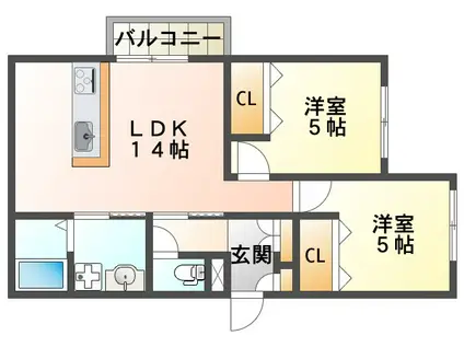バローレ加佐(2LDK/2階)の間取り写真